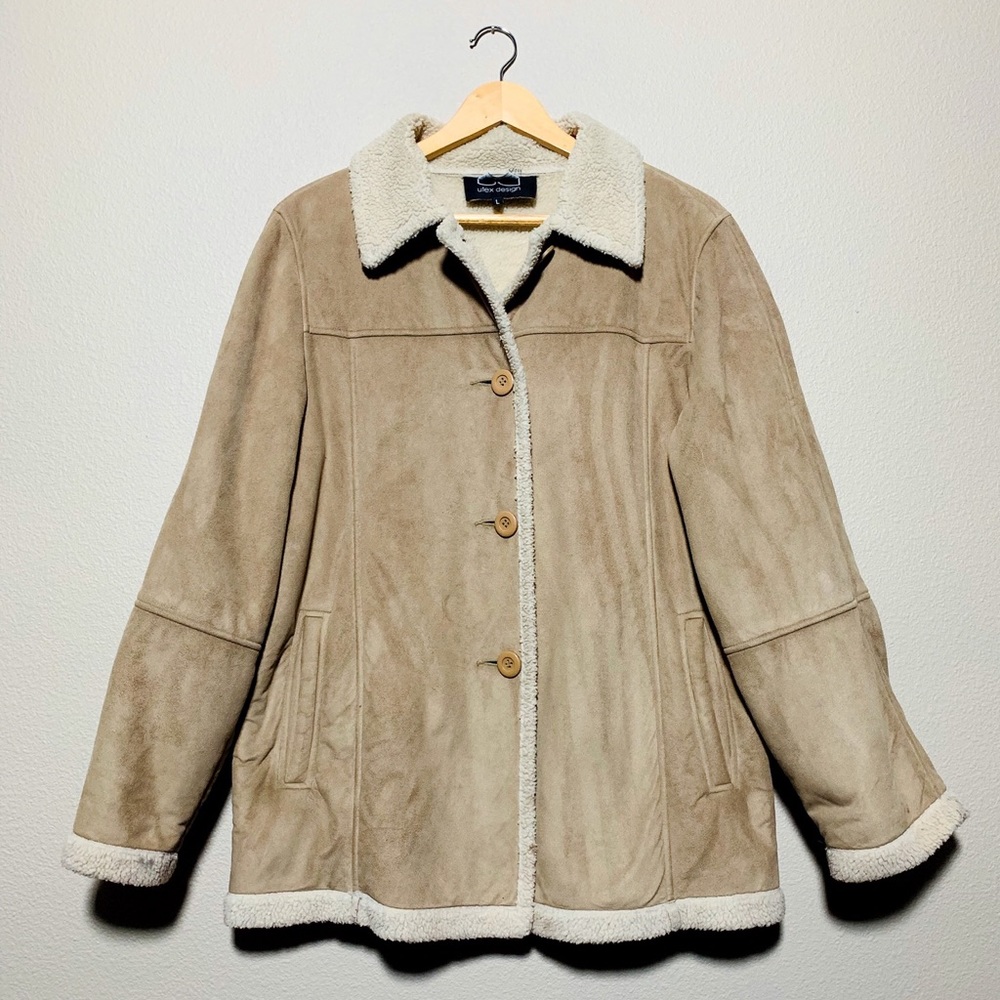 Utex Design Vegan Suede + Shearling Coat